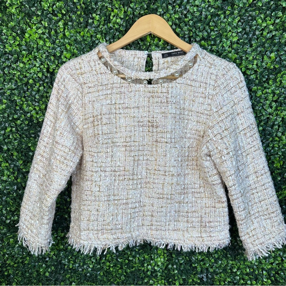 NWOT Zara tweed pearl neckline top preppy‎ coquette
